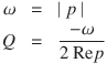 \omega &=& |\ p\ |\\Q &=& \frac{-\omega}{2\ \mathrm{Re}p}