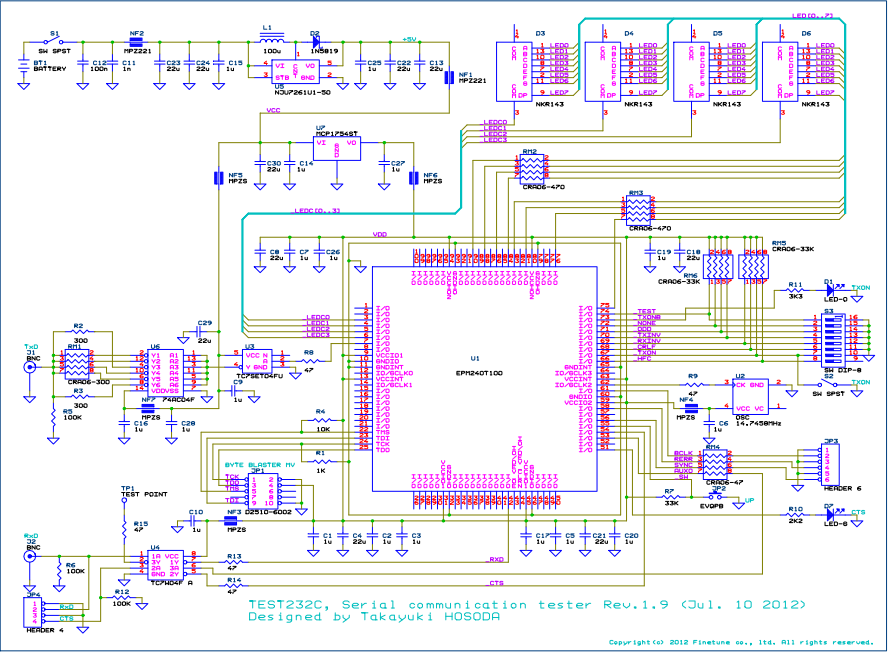 ft232c--simple serial communication tester, schematic